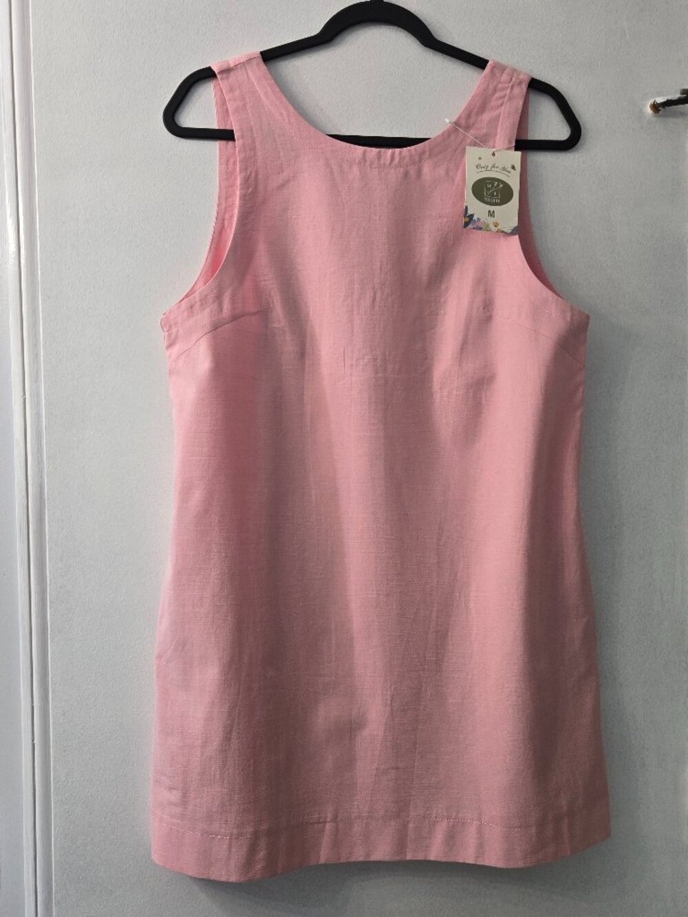 MEGFIE Pink Cotton/Linen Shift Dress with inseam pockets Open back size M